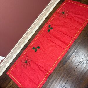 Vintage Handmade Felt Christmas Holly & Poinsettia table runner decoration
